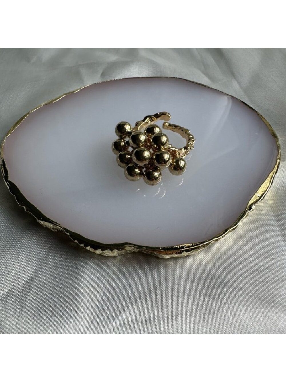 Anthropologie Gold Agate Ring with Cluster Embellishments